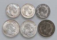 Franz Joseph I. 1848 - 1916
Lot. 6 Stück diverse 10 + 20 Kreuzer ab 1869.
ges. 12,75g
s - stgl