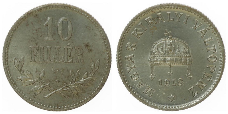 Karl I. 1916 - 1918
10 Filler, 1918 KB. Restrike / Neuprägung mit Rosette
Kremni...