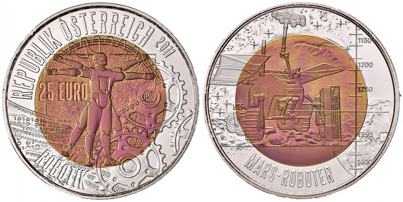 25 Euro, 2011
2. Republik 1945 - heute. Robotik. Wien
17,15g
ANK 2021, Nr. 9
stg...