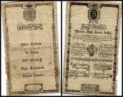5 Gulden, 01.06.1806
Österreich. Richter R. Papiergeld Spezialkatalog Österreich 1759 - 2010, 39. Einrisse, kl. Locher
IV / V