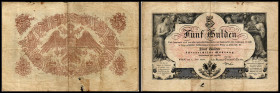 5 Gulden - fl., 07.07.1866
Österreich. Richter R. Papiergeld Spezialkatalog Österreich 1759 - 2010, 139. Einrisse, Stockflecken, Farbklekse
IV