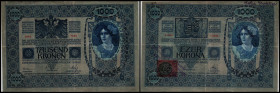 1 000 Kronen, 02.01.1902*
Österreich. Tsch.-Stpl. A5. Richter R. Papiergeld Spezialkatalog Österreich 1759 - 2010, A 28
Einrisse
III / III-