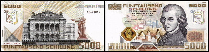 5 000 Schilling, 04.01.88
Österreich. Volksopposition. Richter R. Papiergeld Spe...