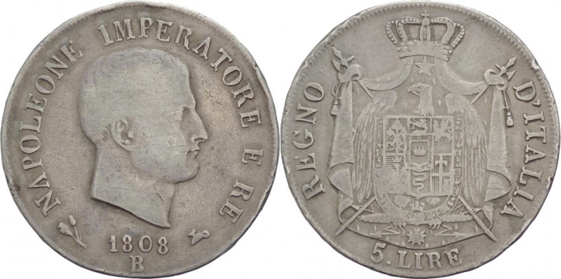 Bologna - Napoleone Bonaparte, Re d'Italia (1805-1814) - 5 lire - 1808 - Gig.96 ...