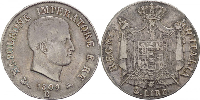 Bologna - Napoleone Bonaparte, Re d'Italia (1805-1814) - 5 lire - 1809 - Gig.99 ...