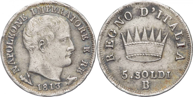 Bologna - Napoleone I, re d'Italia (1805-1814) - 5 soldi 1813 B su M - Gig.194a ...