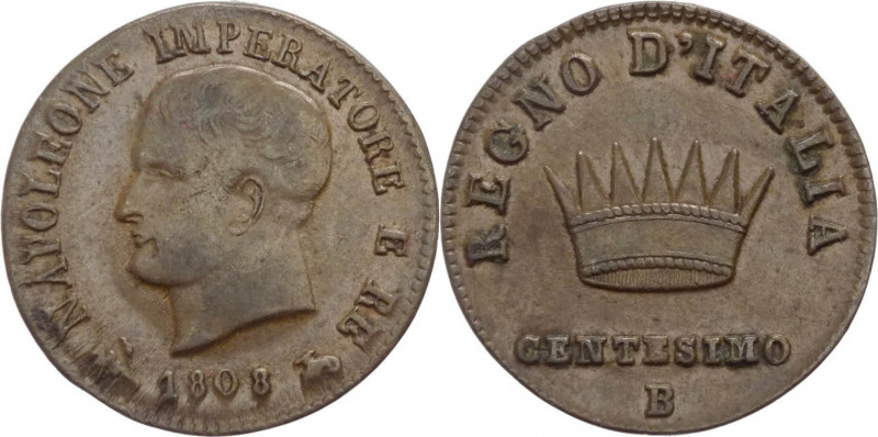 Bologna - Napoleone Bonaparte, Re d'Italia (1805-1814) - Centesimo - 1808 - Gig....