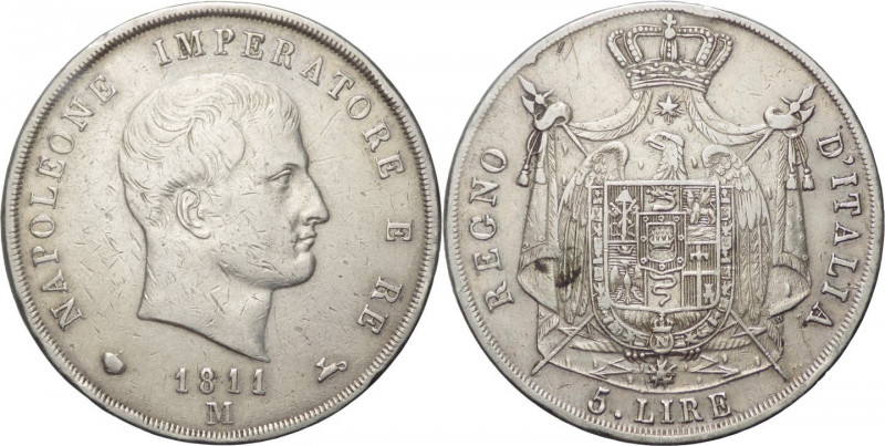 Napoleone I Re d’Italia (1805-1814) 5 lire 1811 II°Tipo - Zecca di Milano - Gig....