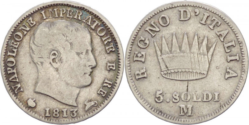 Milano - Napoleone I Re d'Italia (1805-1814) 5 Soldi 1813 - Gig. 195 - Ag
qBB
...