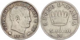 Milano - Napoleone I Re d'Italia (1805-1814) 5 Soldi 1813 - Gig. 195 - Ag
qBB



SHIPPING ONLY IN ITALY - SPEDIZIONE SOLO IN ITALIA