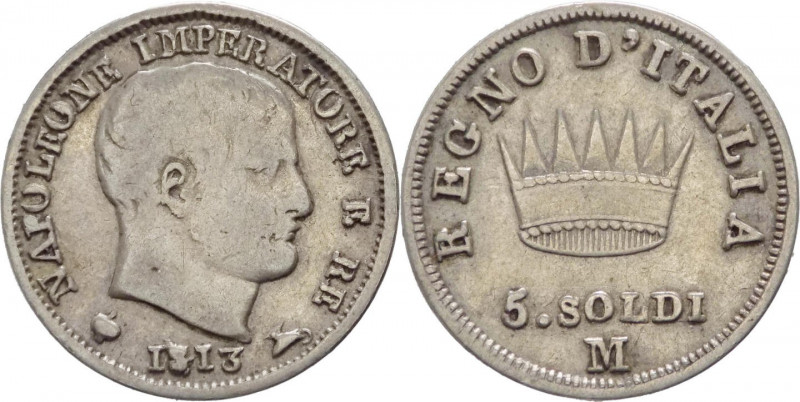 Milano - Napoleone I Re d'Italia (1805-1814) - 5 soldi 1813 - Pag. 64 - Ag - 8 d...