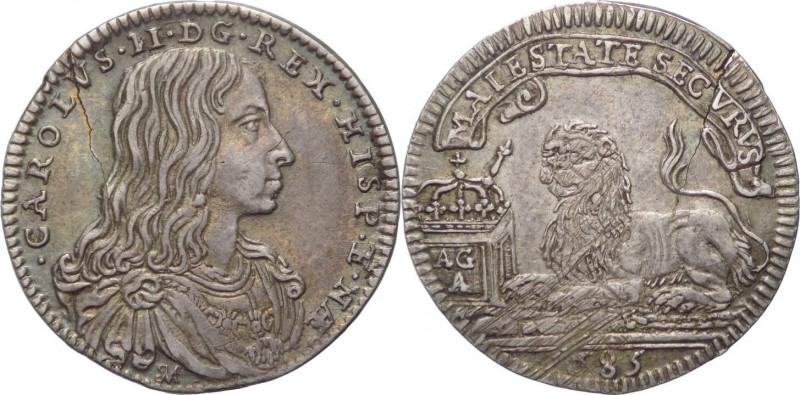 Regno di Napoli - Carlo II (1674-1700) Carlino 1685 - MIR 301/3 - Ag - Fratture ...