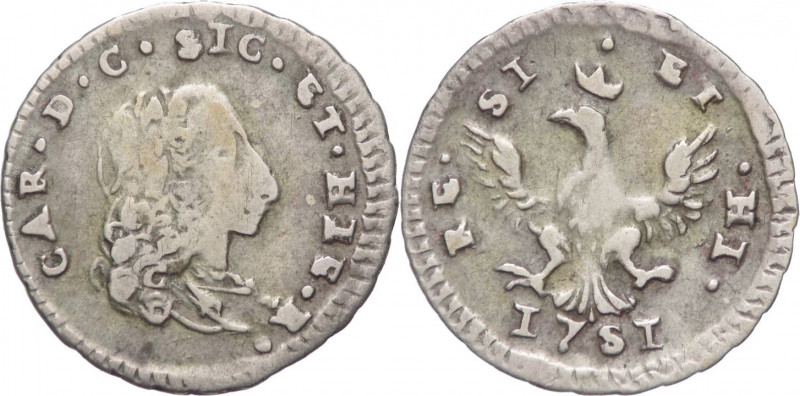 Regno di Sicilia, Carlo di Borbone (1734-1759), 1/2 tarì, 1751, Spahr 140; Ag
m...