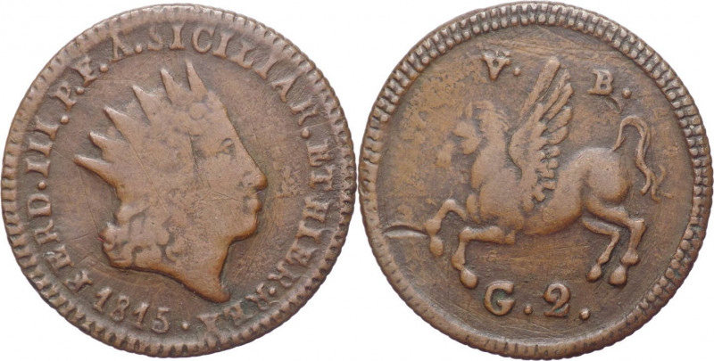 Regno di Sicilia - Ferdinando III (1759-1816) - 2 Grani 1815 - Spahr 168 - Ae
B...