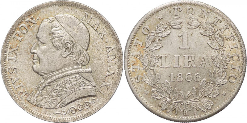 Stato Pontificio - Pio IX, Mastati Ferretti (1846-1878) - 1 lira 1866 XXI busto ...