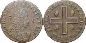 Regno di Sardegna - Carlo Emanuele III (1730-1773) 3 Cagliaresi 1732 - MIR 966 RARA - Cu
MB/BB



SHIPPING ONLY IN ITALY - SPEDIZIONE SOLO IN ITA...
