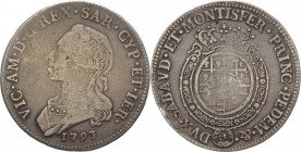 Regno di Sardegna - Vittorio Amedeo III (1773-1796) - mezzo scudo da 3 Lire 1793 - Zecca di Torino - RR MOLTO RARA - MIR 988t - Ag - gr. 17,33
qBB
...
