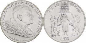 Città del Vaticano - 1997 - Papa Giovanni Paolo II (Karol Woytila), Moneta da Lire 500 Celebrativa della XII Giornata Mondiale della Gioventù - in ele...