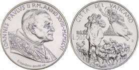 Città del Vaticano - 1991 - Papa Giovanni Paolo II (Karol Woytila), Moneta da Lire 500 Celebrativa del 50° Anniversario di Sacerdozio di Sua Santità G...