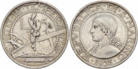 San Marino - Vecchia Monetazione (1864-1938) - 5 Lire 1935 del II° tipo - Gig. 21 - Ag
mBB



SHIPPING ONLY IN ITALY - SPEDIZIONE SOLO IN ITALIA