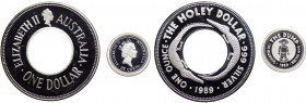 Australia - Elisabetta II (Dal 1952) 1 Dollaro (1 Oncia) e 25 Cents (1/4 Oncia) 1989 "The Holey dollar e the Dump" - KM#131 - KM#132 - Ag - In confezi...