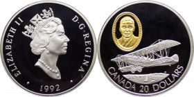 Canada - Elisabetta II (dal 1952) 20 Dollari 1992 commemorativo del 50° Anniversario del primo volo del Curtiss C1, bombardiere bimotore della prima G...