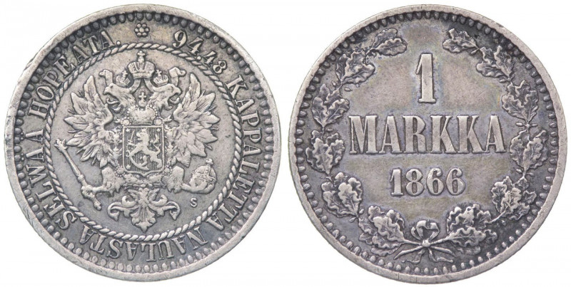 Finlandia - Dominio degli zar - Alessandro II (1864-1880) - 1 Markka 1866 - KM#3...