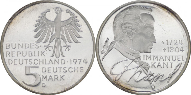 Germania - Repubblica Federale (dal 1949) 5 Deutsche Mark “Immanuel Kant” 1974 -...