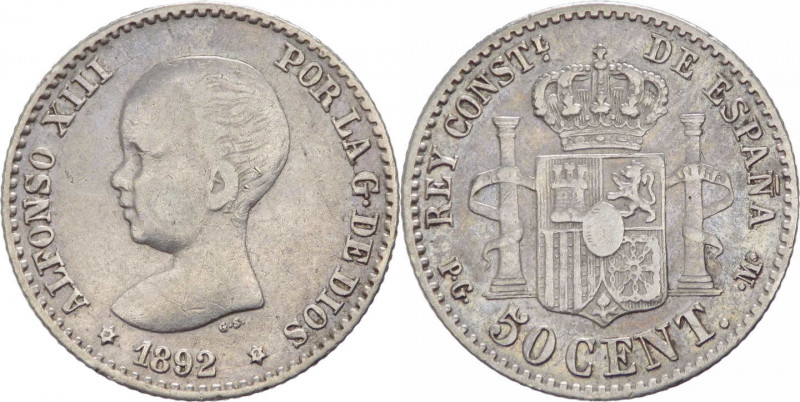 Spagna - Alfonso XIII (1886 - 1931) - 50 Centimos 1892 - KM 690 - Ag
BB



...