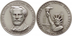 Italia - medaglia a tema Centenario della Statua della Libertà Luglio 1986 - Frederic Auguste Bartholdi Scultore della Statua della Libertà - Ag .925 ...