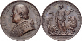 Medaglia - Pio IX (Giovanni Maria Mastai Ferretti) 1846-1878 - A. XVI “Contro i Nemici dello Stato” 1861 - Bart.E861 - Ae - gr. 38,04 - Ø mm43
BB/SPL...