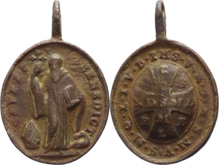 Medaglia votiva - raffigurazione di San Benedetto - XVII-XVIII secolo - Ae - gr....