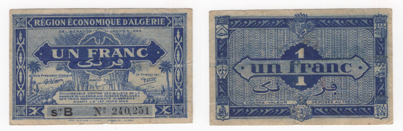 Algeria - Regione Economica dell'Algeria -1 Franc 1944 -"Amministrazione Frances...