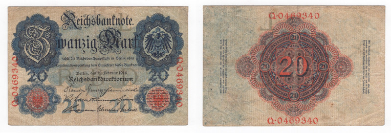 Germania - Guglielmo II (1888-1918) Reichsbanknote - 20 Mark emissione del 19/02...