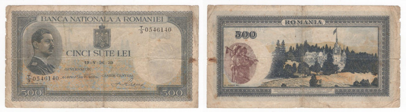 Banca Nazionale della Romania - 500 Lei 1939 - P43 - Pieghe / Macchie / Strappi...