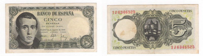 Spagna - Banca di Spagna - 5 Pesetas 1951 "Jaime Balmes" - N°1J6346525 - P140a -...