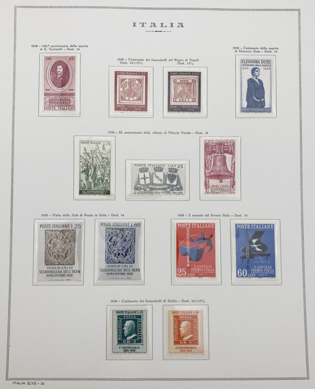Foglio Marini Raccolta serie completa di francobolli Italia - foglio XLVII n.52...
