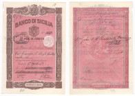 Regno d'Italia - Banca di Sicilia - Succursale di Trapani - Fede di Credito con annullo del 22.08.1883
n.a.



SHIPPING ONLY IN ITALY - SPEDIZION...