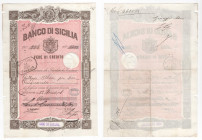 Regno d'Italia - Banca di Sicilia - Succursale di Catania - Fede di Credito con annullo del 11.12.1888
n.a.



SHIPPING ONLY IN ITALY - SPEDIZION...