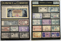 Repubblica Italiana (dal 1946) - Pagina della rivista "Domenica del Corriere" raffigurante un orogetto de biglietto da 50000 lire di cui si auspicava ...