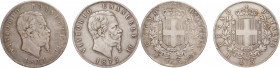 Regno D’Italia - Vittorio Emanuele II (1861-1878) Lotto n.2 monete composto da 5 Lire II°Tipo 1874 Z.Milano - 5 Lire II°Tipo 1875 Z.Roma (NC) - Ag
me...