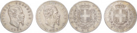 Regno D’Italia - Vittorio Emanuele II (1861-1878) Lotto n.2 monete composto da 5 Lire II°Tipo 1874 Z.Milano - 5 Lire II°Tipo 1877 Z.Roma - Ag
med.BB+...