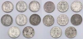 Regno d'Italia - Lotto n.8 monete emesse da Vittorio Emanuele II (1861-1878) 5 Lire 1869, Zecca di Milano - 5 Lire 1871, Zecca di Milano - 5 Lire 1872...