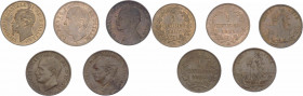 Regno d'Italia - Lotto composto da 5 esemplari da 1 Centesimo - Anni 1867 emessa da Vittorio Emanuele II (1861-1878) - 1895 emessa da Umberto I (1879-...
