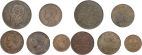 Regno d'Italia - Lotto composto da 5 esemplari - 5 Centesimi 1867 emessi da Vittorio Emanuele II (1861-1878) - 3 esemplari da 2 centesimi emessi da Vi...