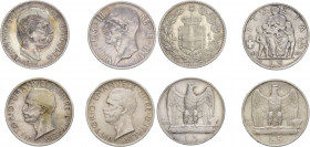 Regno d'Italia - Lotto composto da 4 esemplari - 1 Lira 1900 emessa da Umberto I (1878-1900) - 1 esemplare da 5 Lire "Impero" 1936 Anno XIV emessa da ...