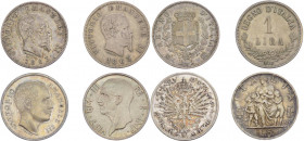 Regno d’Italia - Lotto di 4 monete: Vittorio Emanuele II (1861-1878) 1 Lira 1863 Stemma Milano SPL+ - 1 Lira 1863 Valore Milano BB - Vittorio Emanuele...