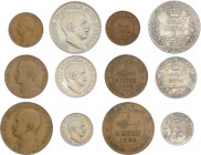 Somalia Italiana - Lotto di 6 monete: 1 Besa 1910 BB - 2 Bese 1909 BB - 4 Bese 1909 qBB - Quarto di Rupia 1910 FDC - Mezza Rupia 1910 qFDC- Una Rupia ...