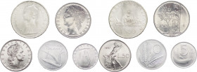 Repubblica Italiana - Monetazione in Lire (1946-2001) Lotto n.5 monete serie 1967 composta da 5 Lire "Delfino" - 10 Lire "Spiga" - 50 Lire "Vulcano" -...