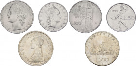 Repubblica Italiana - Monetazione in Lire (1946-2001) Lotto n.3 monete serie 1960 composta da 50 Lire "Vulcano" (BB+) - 100 Lire "Minerva" (BB) - 500 ...